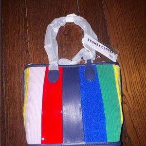 Stoney Clover Lane Striped Multicolor Tote Bag purse NWT leather fabric tophande